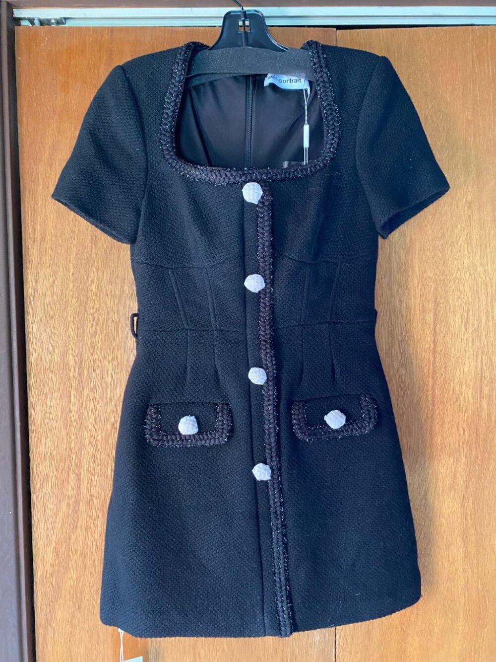 NWT Self Portrait Black Boucle Mini Dress Size UK 8 US 4